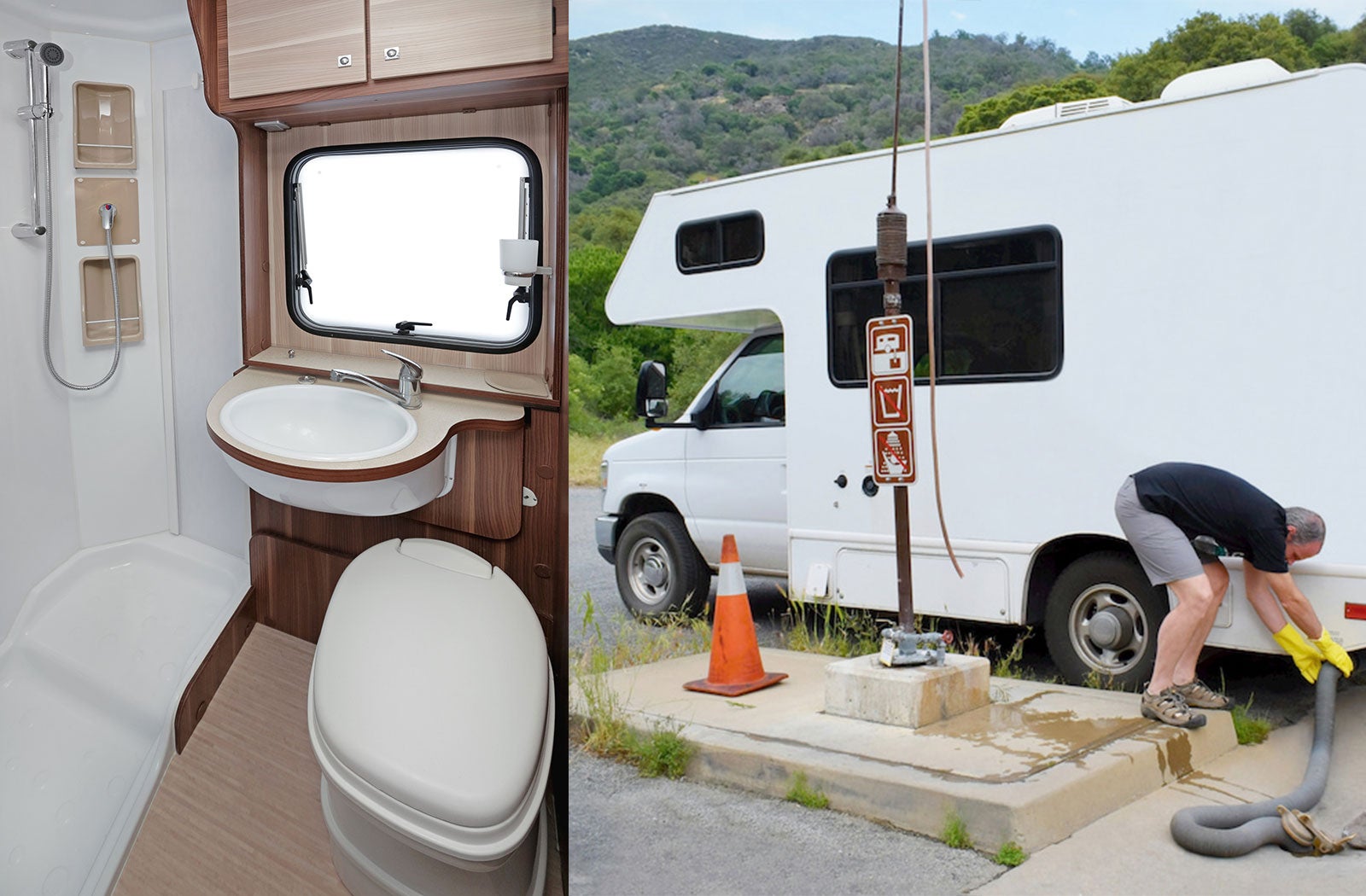 Portable RV/camper toilet and holding tank setup in Roswell, New Mexico