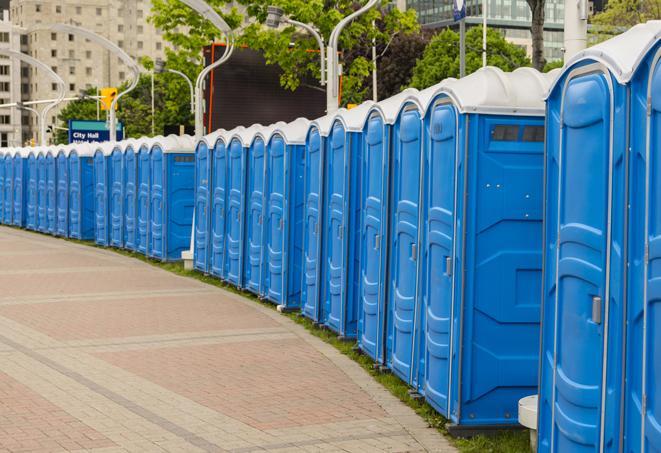 Seasonal porta potty units set up at a Roswell, New Mexico venue
